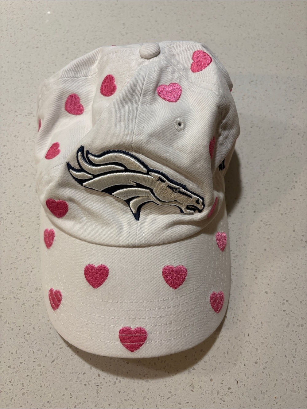 NFL White Hat with Pink Hearts and Denver Broncos Logo